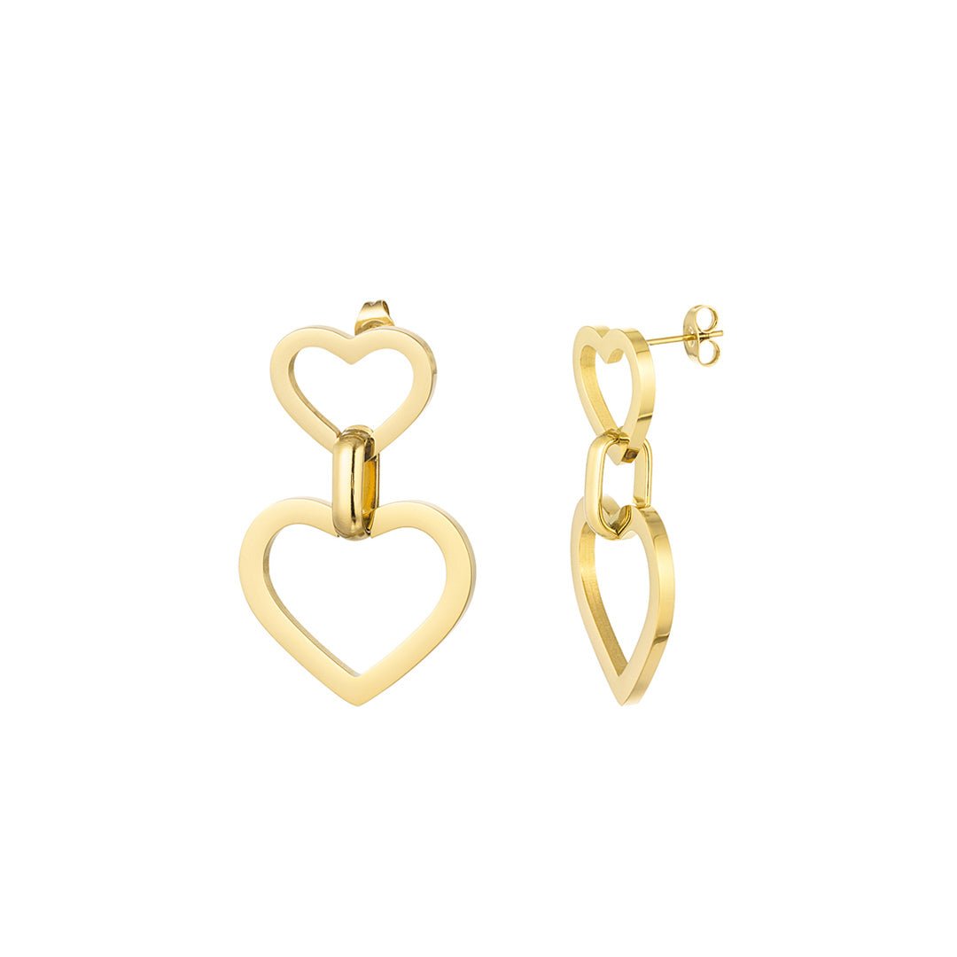 Double Heart with Link Oorbellen Goudkleurig