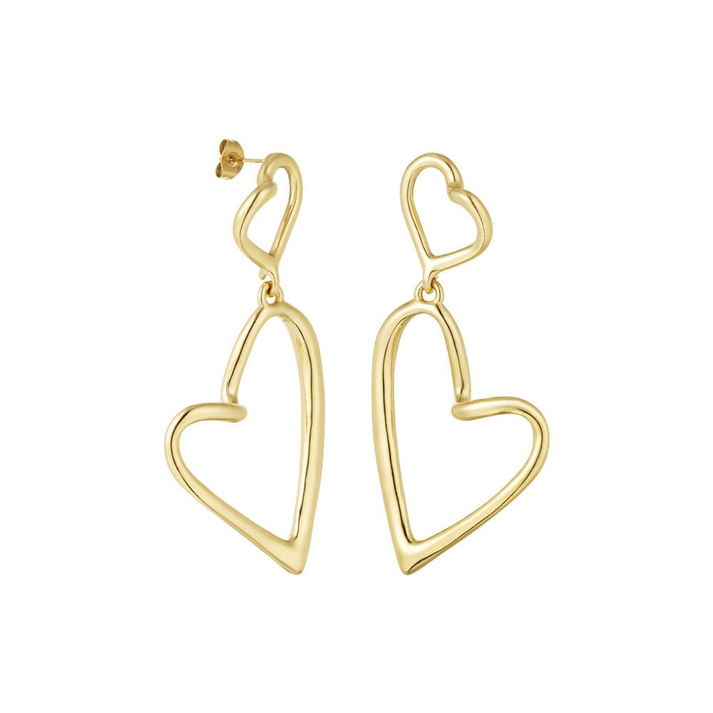 Double Shaped Heart Oorbellen Goudkleurig