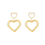 Double Heart & Pearls Oorbellen Goudkleurig