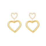 Double Heart & Pearls Oorbellen Goudkleurig