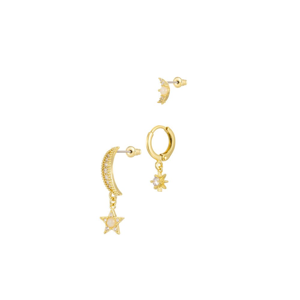 Ear Party Moon Oorbellen Set Goudkleurig