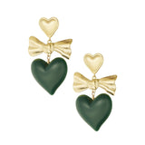 Green Heart & Bow Oorbellen Goudkleurig