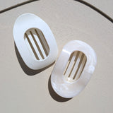 Haarclip Flat Oval Glossy Marble White