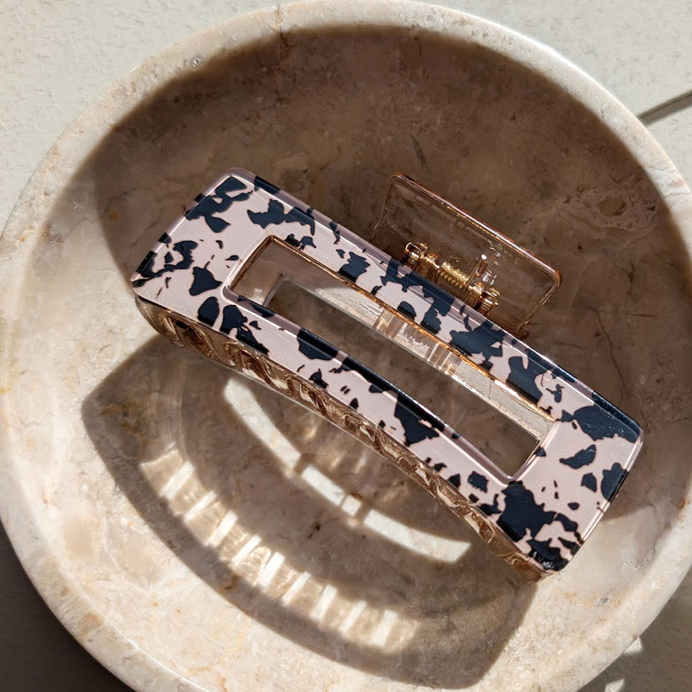 Haarklem Blush Marble Rectangular zijkant - Mae Lilly