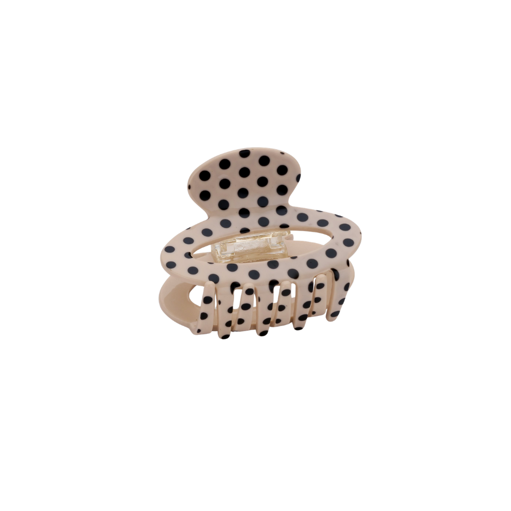 Haarklem Oval Round Beige Polkadots voorkant - Mae Lilly