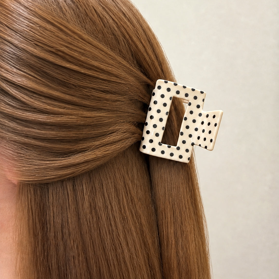Haarklem Vierkant Polka Dot Beige