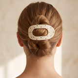 Haarclip Flat Oval Glossy Cream Black Polkadots