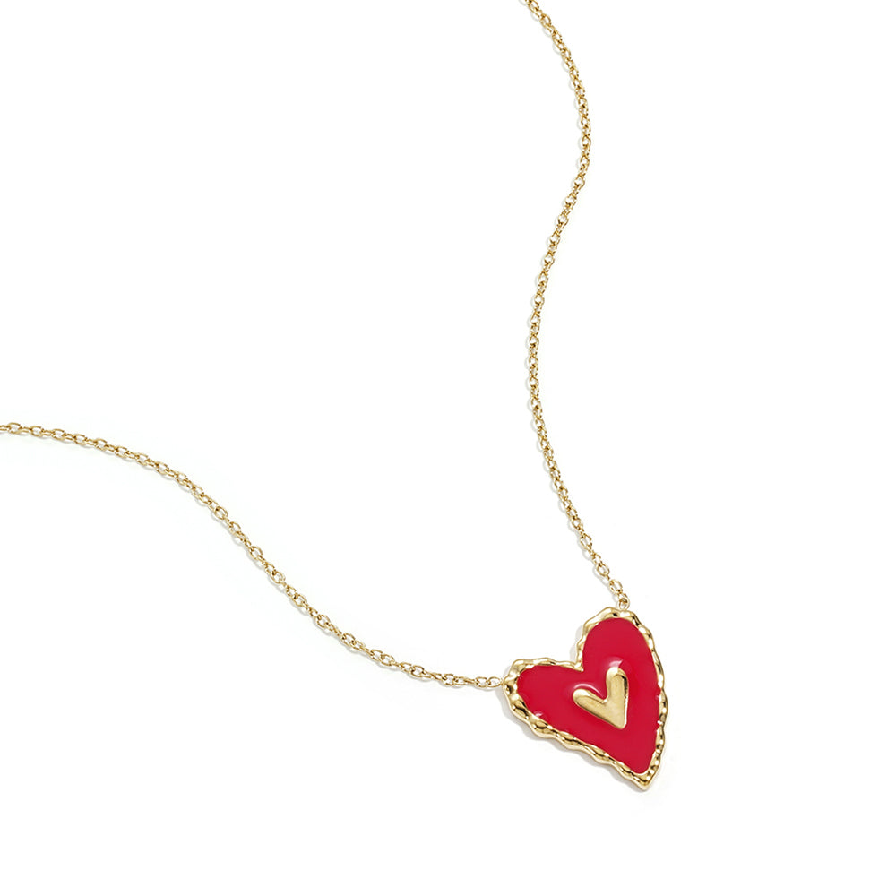 Hanging Red Heart Ketting Goudkleurig voorkant - Mae Lilly