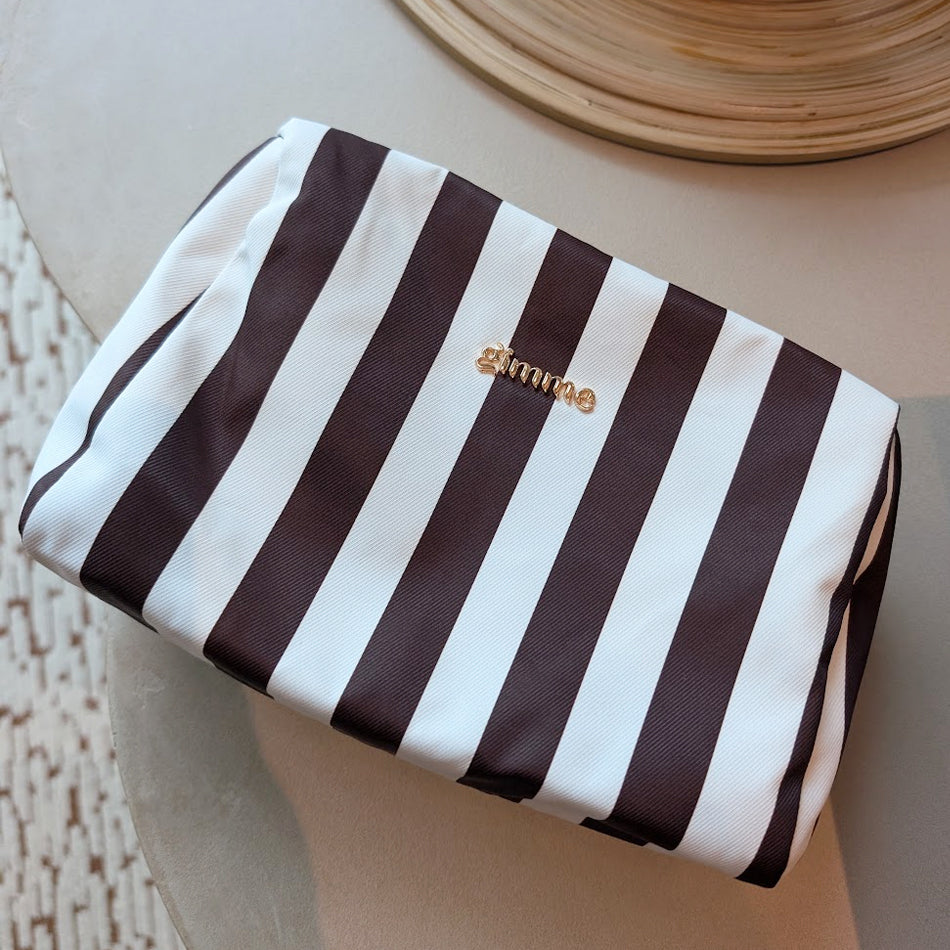 Make-up Tas Mocha Stripe – afbeelding 2 | Mae Lilly