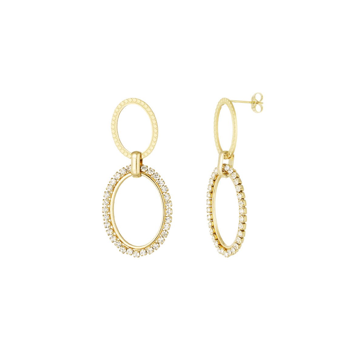 Oval Diamond Charm Oorbellen Goudkleurig
