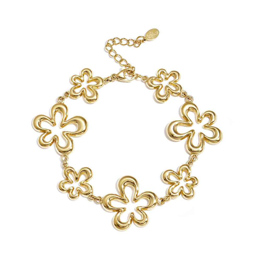 Playful Flowers Armband Goudkleurig voorkant - Mae Lilly
