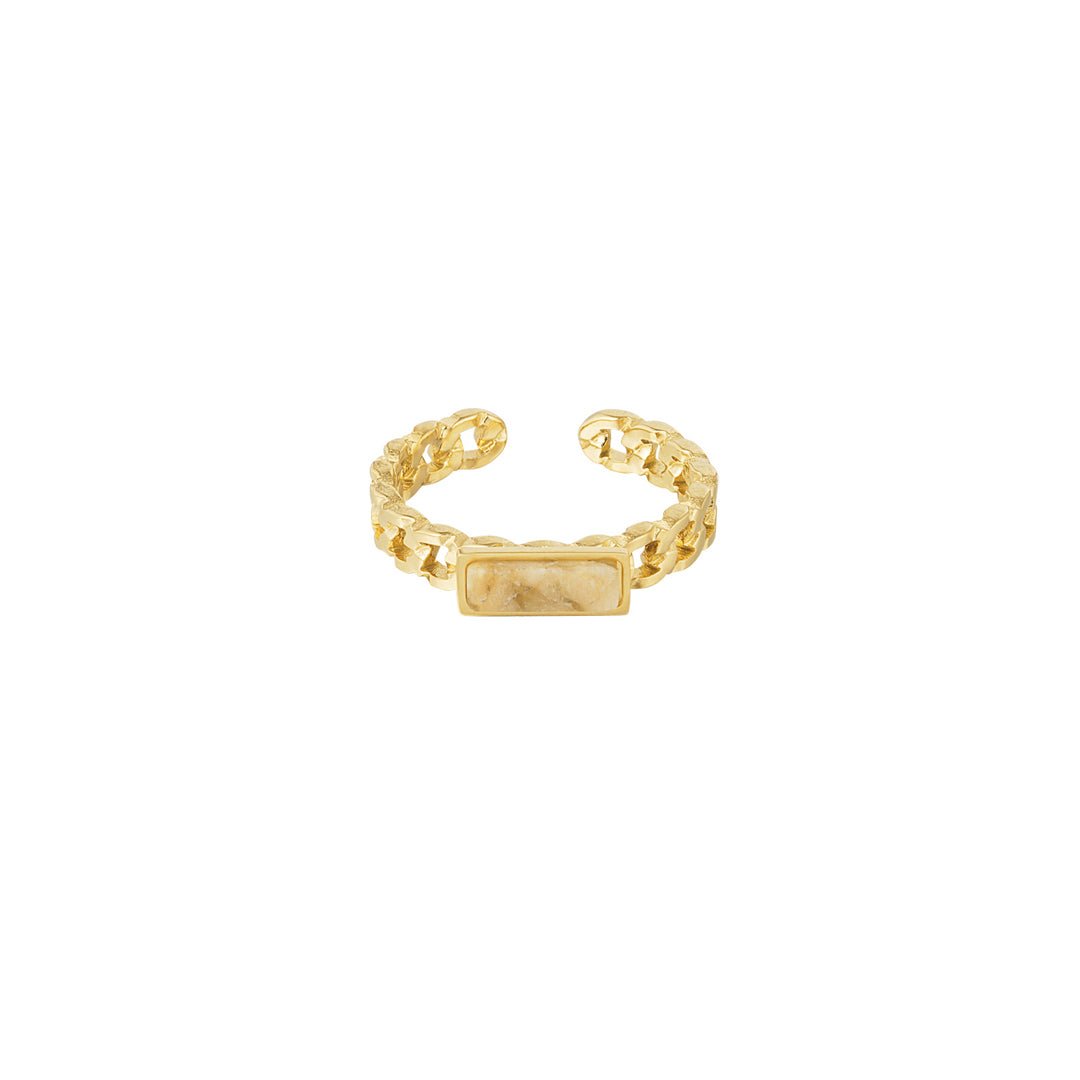 Rectangle Beige Stone Ring Goudkleurig