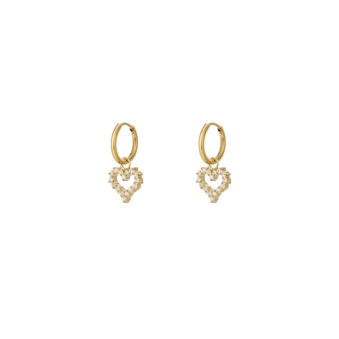 Rhinestone Heart Oorbellen Goudkleurig