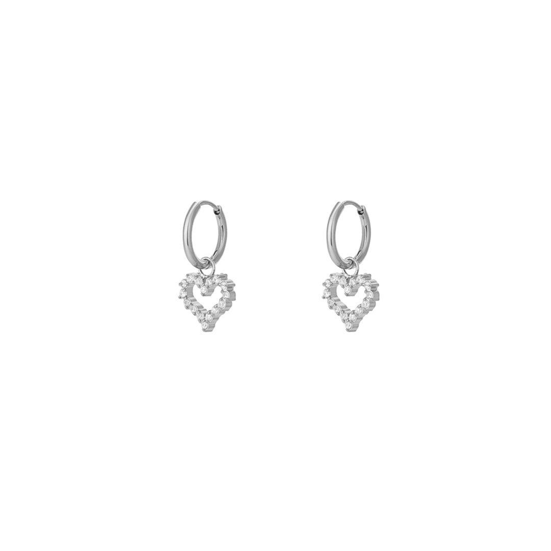 Rhinestone Heart Oorbellen Zilverkleurig