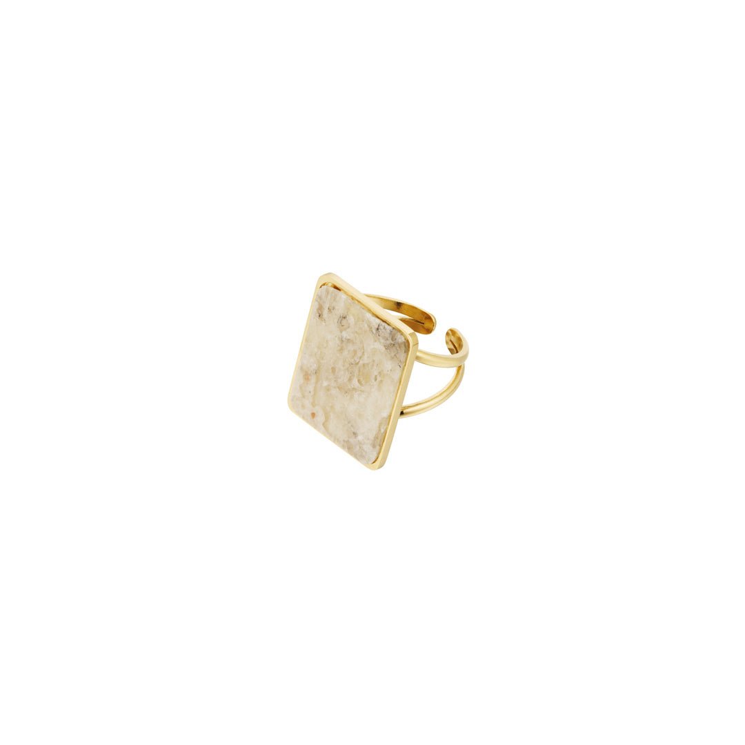 Square Stone Ring Goudkleurig/Beige