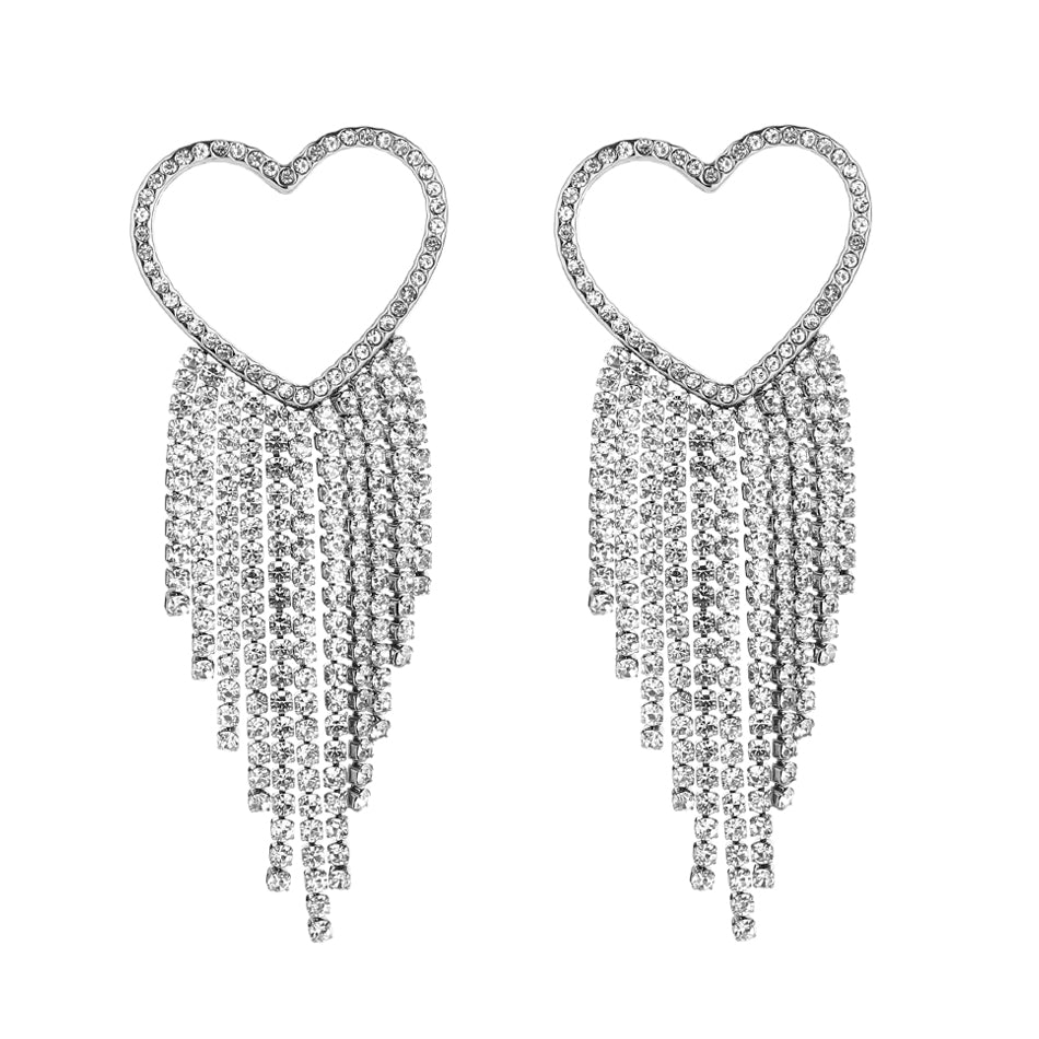 Strass Heart Oorbellen Zilverkleurig