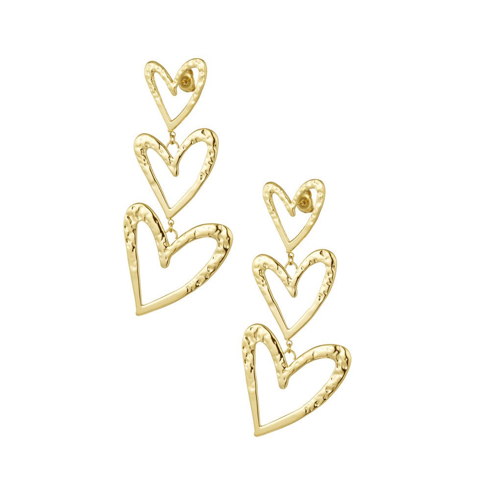 Structured Triple Heart Oorbellen Goudkleurig