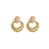 Vintage Gold Hoop Pink Oorbellen