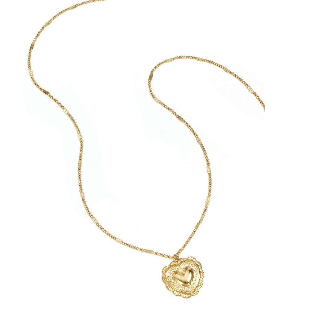 Vintage Heart Charm Ketting Goudkleurig voorkant - Mae Lilly