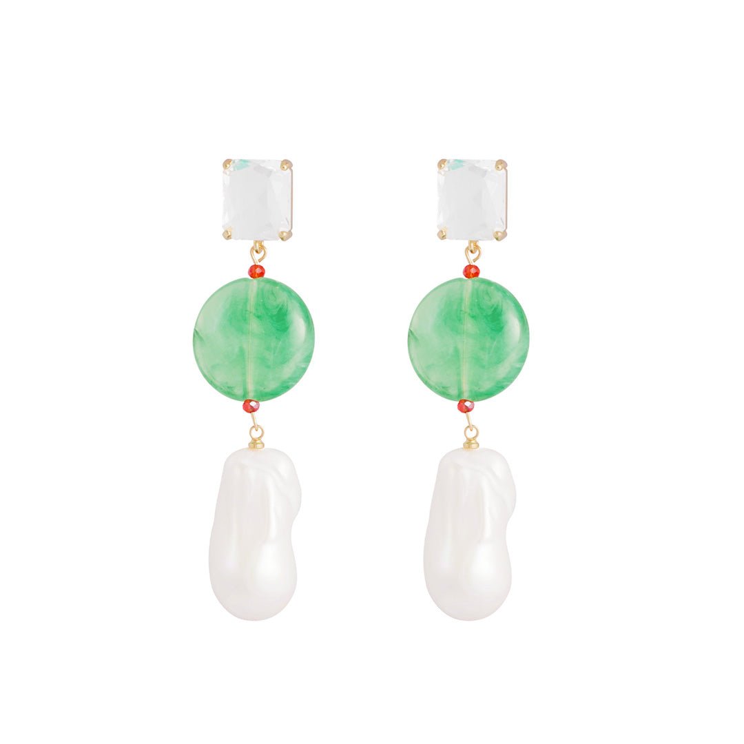 Vintage Pearls Oorbellen Green & White