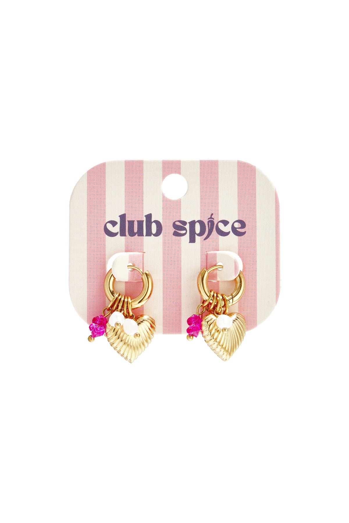 Seashell Heart Charm Oorbellen Goudkleurig zijkant - Mae Lilly