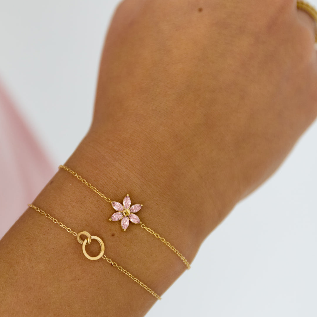 Blossom Pink Armband Goudkleurig zijkant - Mae Lilly