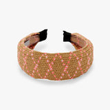 Headband Summer Raffia Brown Neon Pink