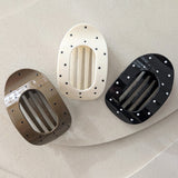 Haarclip Flat Oval Glossy Black White Polkadots