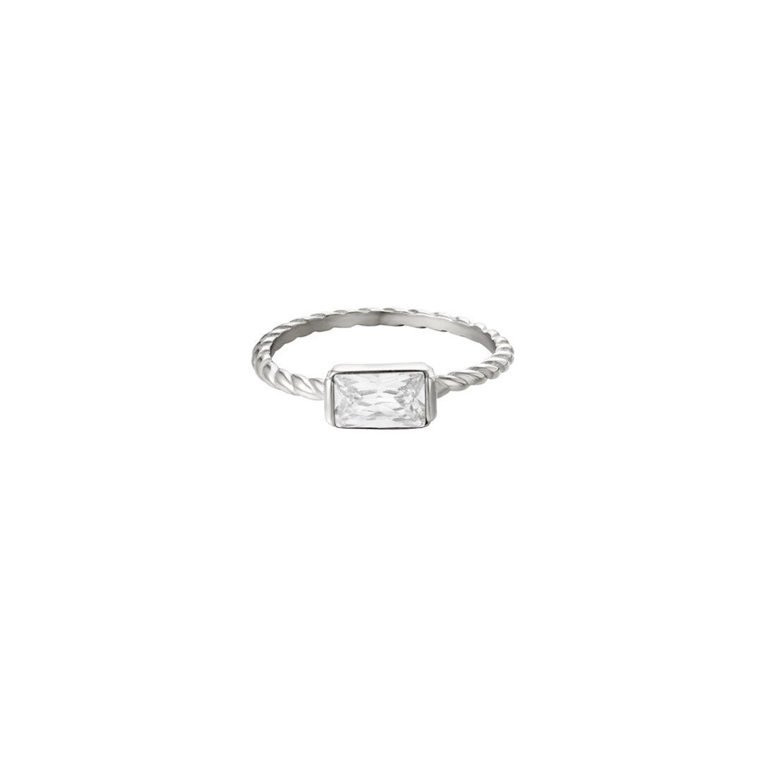 Glass Stone Ring Zilverkleurigkleurig