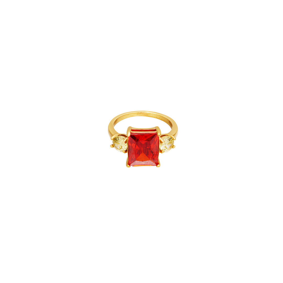 Statement Stone Red Ring Goud